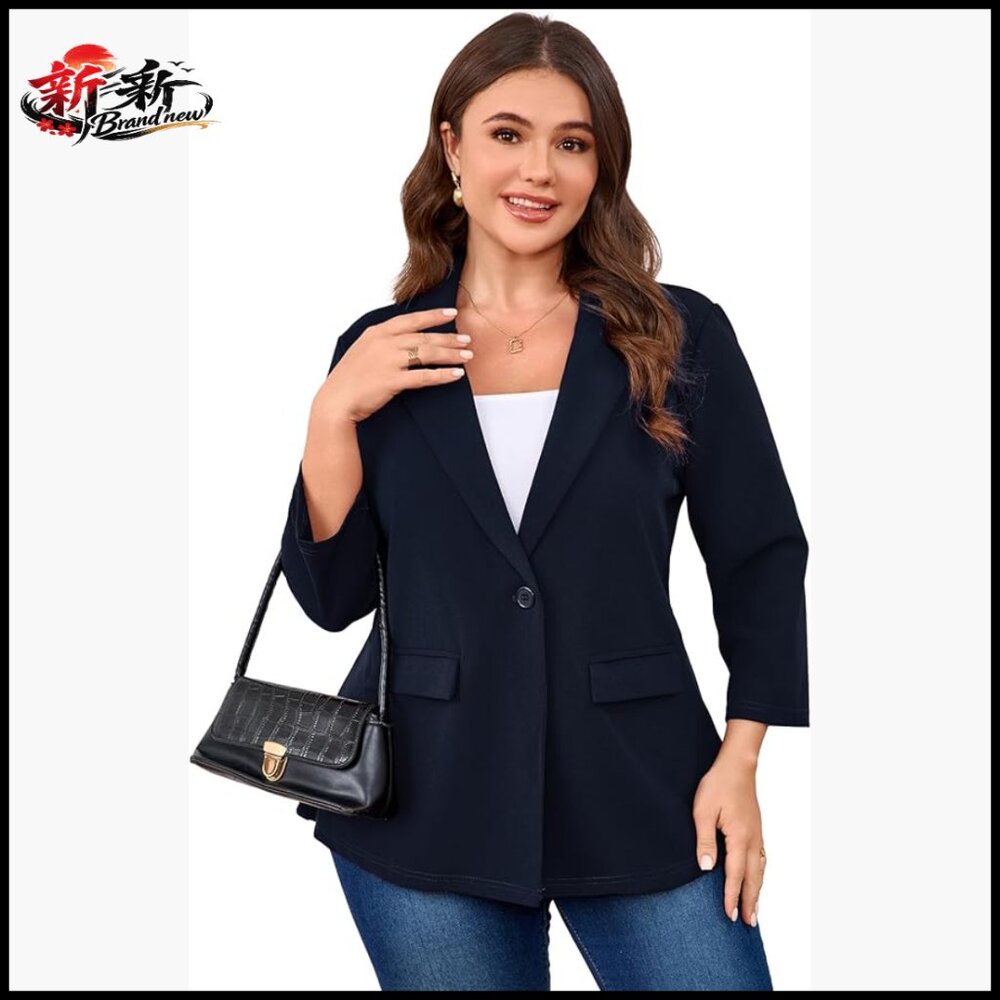 Plus Size Blazer Women Long Sleeve Lapel Open Front Cardigan Suit Jacket